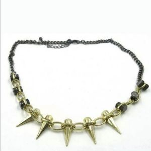New Gun Metal Rhinestone Bullets Spikes Necklace.
